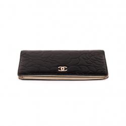 Chanel Black Embossed Leather Camellia Bifold Flap Wallet