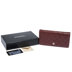 Chanel Burgundy Quilted Caviar Leather CC Yen Continental Wallet