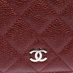 Chanel Burgundy Quilted Caviar Leather CC Yen Continental Wallet