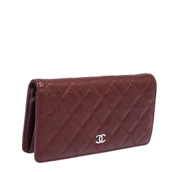Chanel Burgundy Quilted Caviar Leather CC Yen Continental Wallet