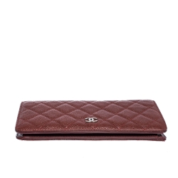 Chanel Burgundy Quilted Caviar Leather CC Yen Continental Wallet