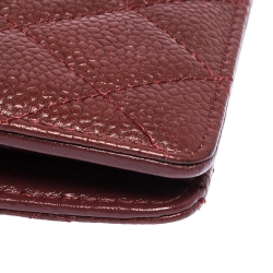 Chanel Burgundy Quilted Caviar Leather CC Yen Continental Wallet
