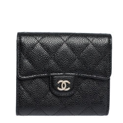 Chanel Black Quilted Caviar Leather Trifold Wallet Chanel