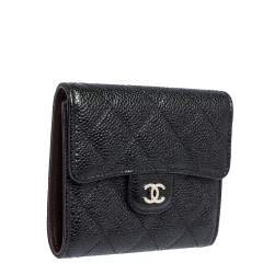 مملوكة مسبقًا Chanel Black Quilted Caviar Leather Trifold Wallet
