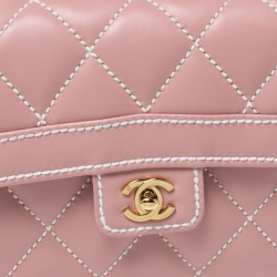 Pre Owned Chanel Pink Wild Stitch Leather Small Flap Top Handle Bag
