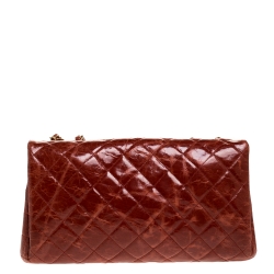 Pre Owned Chanel Burnt Orange Aged Leather Rectangular Sac Class Rabat Flap Bag