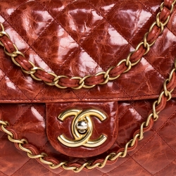 Pre Owned Chanel Burnt Orange Aged Leather Rectangular Sac Class Rabat Flap Bag