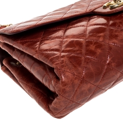 Pre Owned Chanel Burnt Orange Aged Leather Rectangular Sac Class Rabat Flap Bag
