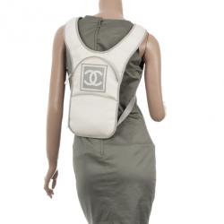 Pre Owned Chanel White Nylon Sport Flat Backpack Bag