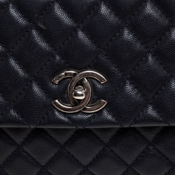 Pre Owned Chanel Navy Blue Caviar Leather Coco Top Handle Bag