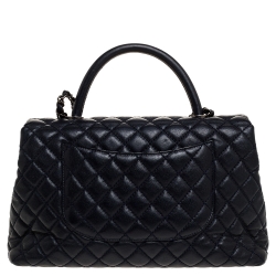Pre Owned Chanel Navy Blue Caviar Leather Coco Top Handle Bag