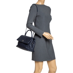 Pre Owned Chanel Navy Blue Caviar Leather Coco Top Handle Bag