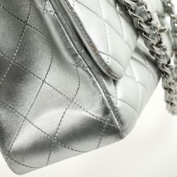 Pre Owned Chanel Silver Lambskin Maxi Flap