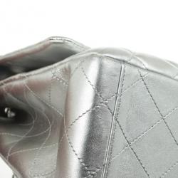 Pre Owned Chanel Silver Lambskin Maxi Flap