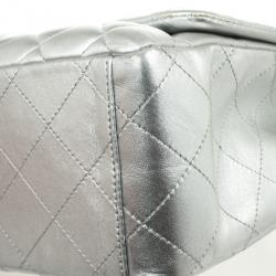 Pre Owned Chanel Silver Lambskin Maxi Flap