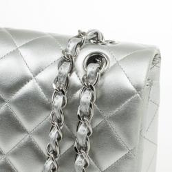 Pre Owned Chanel Silver Lambskin Maxi Flap