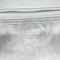 Pre Owned Chanel Silver Lambskin Maxi Flap