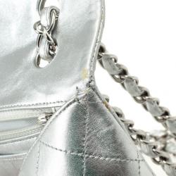 Pre Owned Chanel Silver Lambskin Maxi Flap