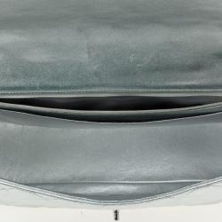 Pre Owned Chanel Silver Lambskin Maxi Flap