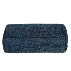 Pre Owned Chanel Blue Camellia Embroidered Denim Just Mademoiselle Bowling Bag