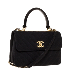 Pre Owned Chanel Black Quilted Jersey Small Coco Top Handle Bag