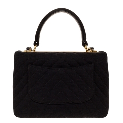 Pre Owned Chanel Black Quilted Jersey Small Coco Top Handle Bag
