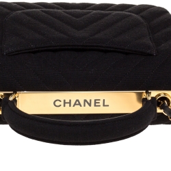 Pre Owned Chanel Black Quilted Jersey Small Coco Top Handle Bag