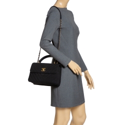 Pre Owned Chanel Black Quilted Jersey Small Coco Top Handle Bag