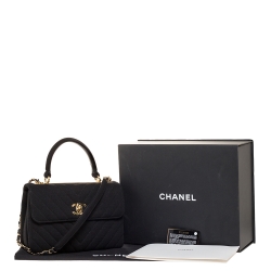 Pre Owned Chanel Black Quilted Jersey Small Coco Top Handle Bag