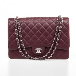 Pre Owned Chanel Rouge Fonce Maxi Classic Flap Bag 