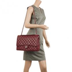 Pre Owned Chanel Rouge Fonce Maxi Classic Flap Bag 