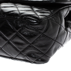 Pre Owned Chanel Black Quilted Glazed Leather Medium Castle Rock Top Handle Bag