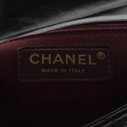 Pre Owned Chanel Black Quilted Glazed Leather Medium Castle Rock Top Handle Bag
