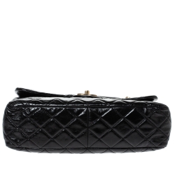 Pre Owned Chanel Black Quilted Glazed Leather Medium Castle Rock Top Handle Bag
