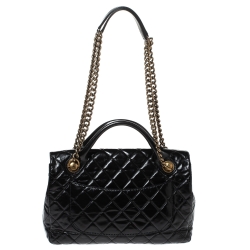 Pre Owned Chanel Black Quilted Glazed Leather Medium Castle Rock Top Handle Bag