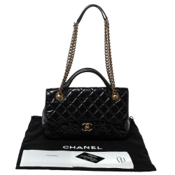Pre Owned Chanel Black Quilted Glazed Leather Medium Castle Rock Top Handle Bag