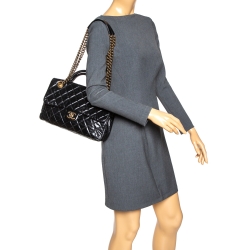Pre Owned Chanel Black Quilted Glazed Leather Medium Castle Rock Top Handle Bag