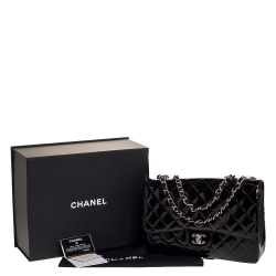 Pre Owned Chanel Black Quilted Patent Leather Jumbo Classic Single Flap Bag