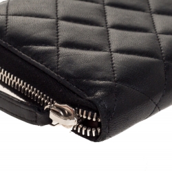 Pre Owned محفظة شانيل سي سي سحاب ملتف جلد مبطن أسود