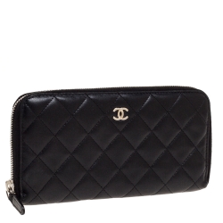 Pre Owned محفظة شانيل سي سي سحاب ملتف جلد مبطن أسود