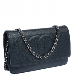 Pre Owned Chanel Black Caviar Leather CC Timeless Wallet On Chain