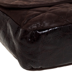 Pre Owned Chanel Dark Brown Iridescent and Crinkled Leather Easy Carry Flap Bag