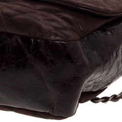 Pre Owned Chanel Dark Brown Iridescent and Crinkled Leather Easy Carry Flap Bag