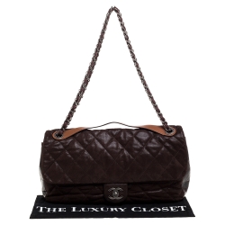 Pre Owned Chanel Dark Brown Iridescent and Crinkled Leather Easy Carry Flap Bag