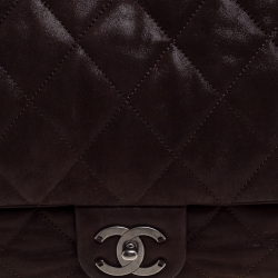 Pre Owned Chanel Dark Brown Iridescent and Crinkled Leather Easy Carry Flap Bag