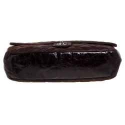 Pre Owned Chanel Dark Brown Iridescent and Crinkled Leather Easy Carry Flap Bag