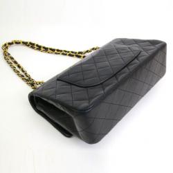 Pre Owned Chanel Black Lambskin Medium Flap Bag 