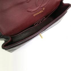 Pre Owned Chanel Black Lambskin Medium Flap Bag 