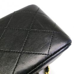 Pre Owned Chanel Black Lambskin Medium Flap Bag 