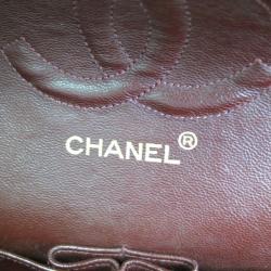 Pre Owned Chanel Black Lambskin Medium Flap Bag 